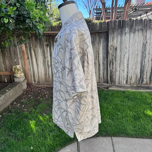 Geoffrey Beene Hawaiian Shirt Tan Linen Blend Tropical Bamboo Men's Size Large - Picture 7 of 8